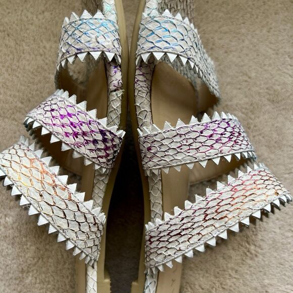 Nayla Clara Rainbow Fish Scales Slide Flat Sandals Women 7 Zig Zag Wide Straps - Picture 6 of 15